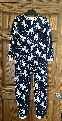 #ad Carters Girls Fleece Pajamas Size 14 Unicorns Blue Union Suit One Piece Zip Up $20.00