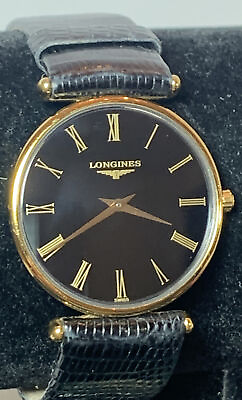 #ad Longines Mens Quartz Watch La Grande Classique Black Dial Gold Slim L4.503.2 COA $349.99