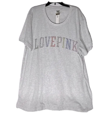 #ad Victoria’s Secret PINK Bling Campus Tee Shirt X Large Short Sleeve Beaded Logo $32.84