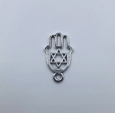 #ad 10 Silver Tone Hamsa Hand Charms Crafting Craft Metal Pendant Tone 0.75quot; Inch $3.95