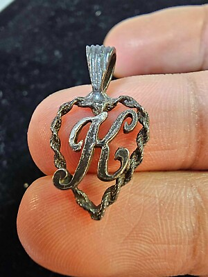 #ad Vtg Sterling Pendant Charm w Initial Kquot; heart shaped twisted Small tested S18 $19.99