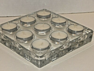#ad GORGEOUS 9 Tea Light Candles Glass Square Modern Holder Includes Candles $19.95