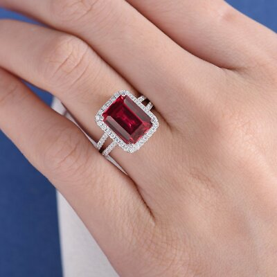 #ad Antique Ruby Emerald Cut Bridal Sterling Silver Synthetic Casual Ring $193.37