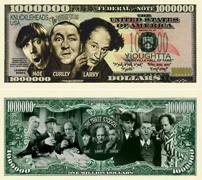 #ad 3 Stooges Million Dollar Bill Play Funny Money Novelty Note FREE SLEEVE $1.69