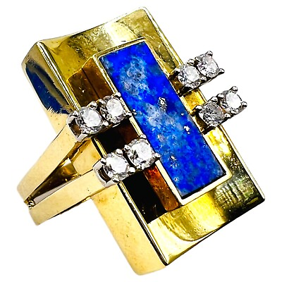 #ad 18k Yellow Gold Blue Lapis Lazuli Ring Diamond Vintage 2382 $3686.44