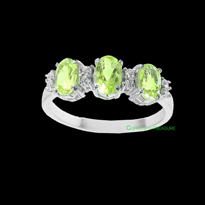 #ad Natural Peridot amp; CZ Gemstones with 925 Sterling Silver Ring For women#x27;s #223 $46.55