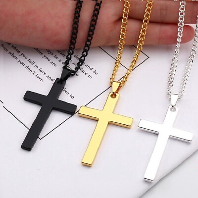 #ad #ad Cross Pendant Necklace Men Women Chain Unisex Stainless Steel Jewelry Gift $2.99