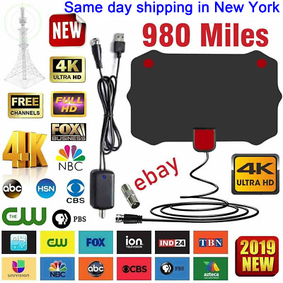 #ad New Indoor HD 4K TV HDTV Antenna VHF UHF Fox with Amplifier Bandit 800 Miles NY $12.99