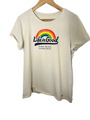 #ad Life Is Good Tshirt Womens Sz L Crusher Putty White Rainbow Do What You Love Tee $16.50