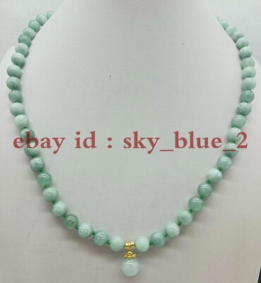 #ad Charming 8mm Light Green Jade Round Gemstone Beads Pendant Necklace 20 Inch $6.86