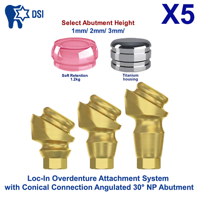 #ad 5x Set Abutment Angulated 30° Conical Loc In Attachment NP Soft Cap $397.00