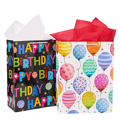 #ad #ad 2 Pack Birthday Gift Bags Large Gift Bags with Tissue Paper Colorful Balloon ... $15.74