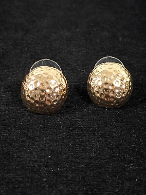 #ad Gold Tone Textured Round Hammered Style Dome Pierced Earrings $6.99