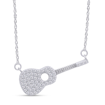 #ad 3 7ct Natural Round Diamond Classic Guitar Pendant Necklace 14k Solid White Gold $690.89