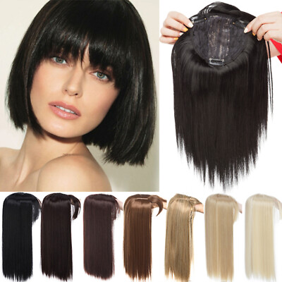 #ad Real Thick Clip In Topper Hair Extensions with Bangs Hairpiece Natural as Human $13.00