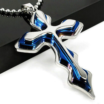 #ad Cross Pendant Necklace BLUE 925 Silver Plated Unisex Crucifix Lab Created $3.99