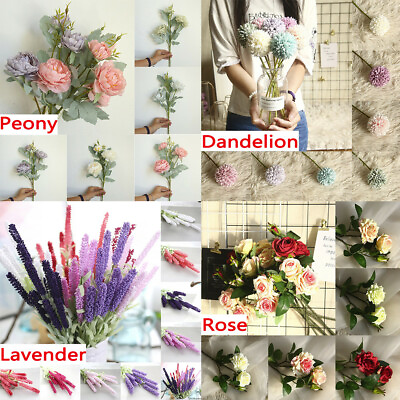 #ad Artificial Silk Fake Flowers Peony Rose Lavender Bunch Bouquet Home Party Decor $10.91