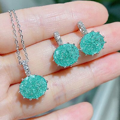 #ad Charming Icean Green Crack Design Women Jewelry Set Silver Earrings Pendants $11.88