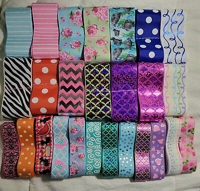 #ad Grosgrain Ribbon Lot 7 8 and 1.5 Inch Mixed Lot. 2 Yards Each 52 Yards Total $20.00