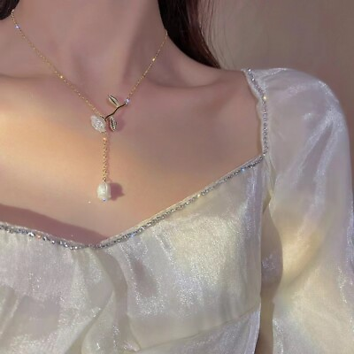 #ad Simple Pearl Heart Necklace Women#x27;s Versatile Collarbone Chain $7.05