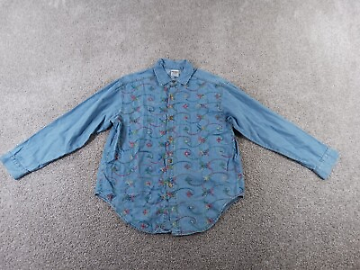 Michael Women#x27;s Long Sleeve Button Up Shirt Size L Multicolor Embroidered Denim $14.22