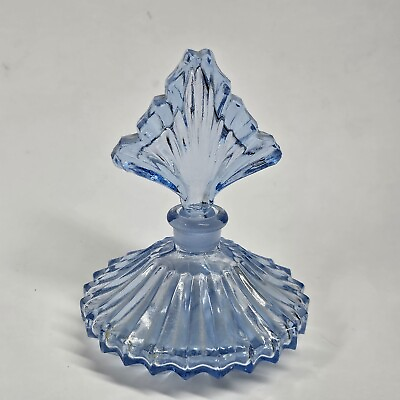 #ad Light Ice Blue Glass Perfume Bottle w Stopper Vintage Martinsville? Art Deco $29.99
