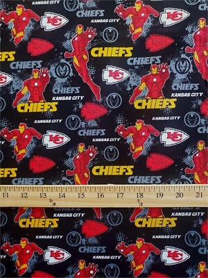 #ad 100% Cotton Fabric quot;NFL Kansas#x27; City Chiefs IRON MANquot; Print Sold By Yard $14.90