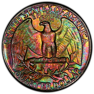 #ad 1963 P 25C Washington Quarter Type B Rev FS 901 PCGS MS64 Rainbow Toned PQ Coin $695.00