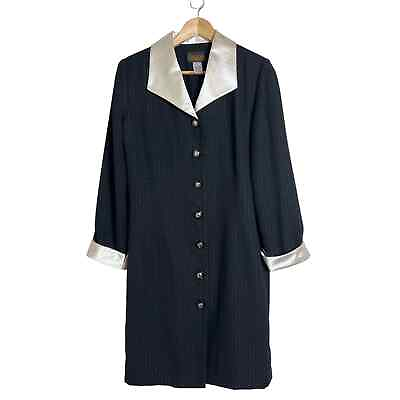 #ad Vintage Women#x27;s Virgo II Black Pinstripe Button Front Long Sleeve Dress Size 10 $24.99