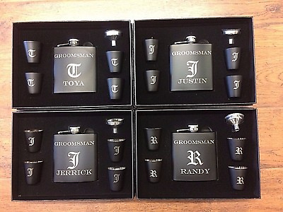 5 Personalized Groomsmen Gift box Engraved Custom Hip Flask Set Bestman Gift $119.00