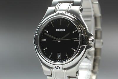 #ad MINT Gucci 9040M Black Dial Silver Day Quartz Men#x27;s Watch From JAPAN T537 $229.99