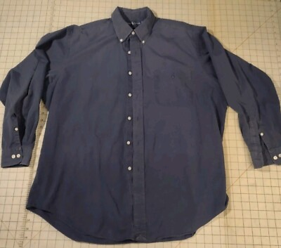 #ad Ralph Lauren Yarmouth Long Sleeve Button Dress Casual Shirt Size 17 34 35 Blue C $17.99