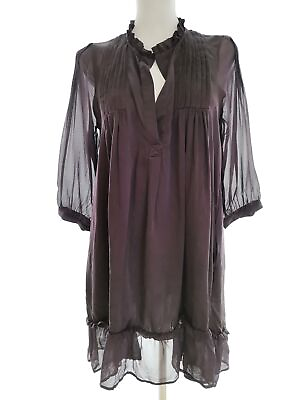 #ad Twin set Simona Barbieri Size M Purple Tunic Blouse Silk 100% Sleeve 3 4 Pocket $193.49