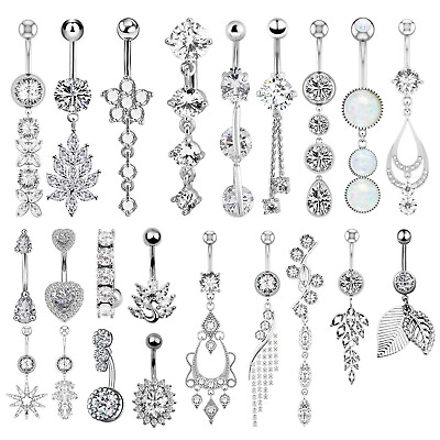 #ad 1Pc 14G Stainless Steel Dangle Belly Button Rings for Women CZ Navel Piercing $0.99