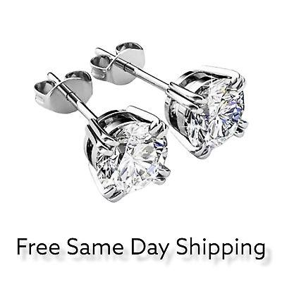 #ad Silver Plated Stud Earrings Round Oval Heart Shape With CZ for Women Men Unisex $3.99