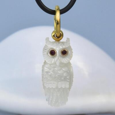 #ad Gold Vermeil Sterling Silver Mother of Pearl Owl Pendant Red Ruby Gem Eyes 4.37g $68.00