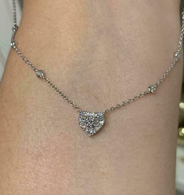 #ad 1.8Ct Round Cut Lab Created Diamond Heart Pendant Necklace 14K White Gold Plated $99.19