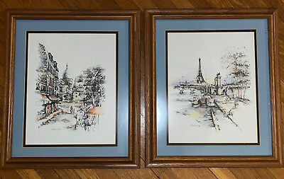 VTG French Impressionist Salvador Original Watercolor EIFFEL TOWER Paris Set $95.00