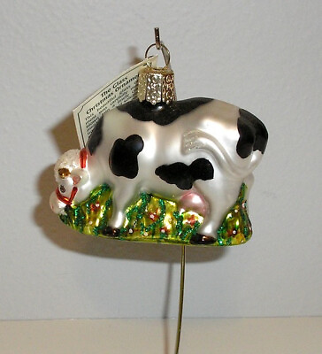 #ad OLD WORLD CHRISTMAS GRAZING DAIRY COW BLOWN GLASS ORNAMENT NEW W TAG $15.99