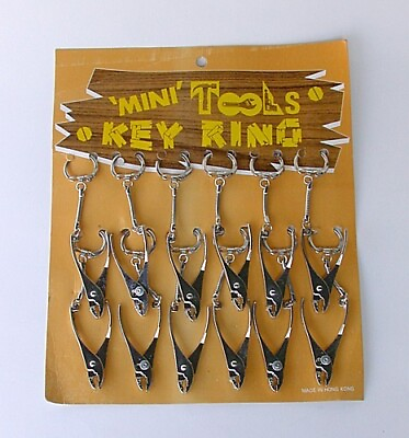 #ad Mini Tools Keychain Key Ring Vintage Store Display Pliers NOS Original Card $137.38