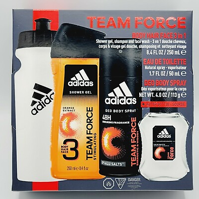 ADIDAS Team Force 4 piece Gift Set Men Body Hair Face Eau de Toilette H2O Bottle $18.49