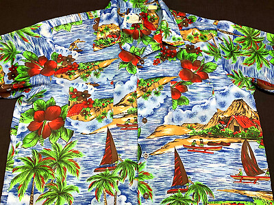 #ad Waikiki Holiday Mens Hawaiian Aloha Vintage 70#x27;s Short Sleeve Shirt Medium M $24.95