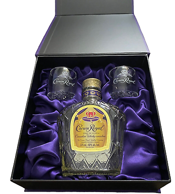 Crown Royal Gift Set 2 Etched Glasses EMPTY 375 ml Bottle Canadian Whiskey amp; Box C $24.99