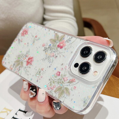 #ad #ad Glitter Case For iPhone 15 Pro Max 14 13 11 12 Girly Cute Flower Clear New Cover GBP 3.79