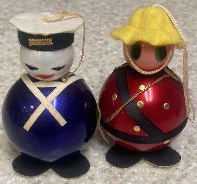 #ad 2 Vtg Xmas Ball Ornament Figurines Sailor Soldier Hong Kong 3.75” $10.80