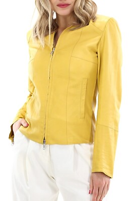 #ad Womens Leather Jacket Genuine Lambskin Ladies Yellow Motorcycle Jacket 001 $132.29