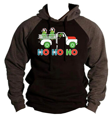 #ad Men#x27;s Ho Ho Ho Christmas Truck H2102 Charcoal Raglan Hoodie Holiday Santa Xmas $32.99