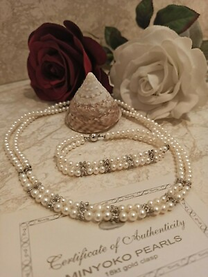 Freshwater Pearl Set Double Strand Pearl Necklace Women Sterling Silver Only One $399.00