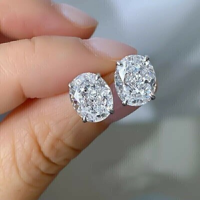 #ad 2Ct Lab Created Oval Cut Diamond Solitaire Stud Earrings 14K White Gold Plated $25.49