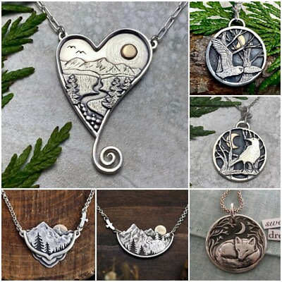 925 Silver Retro Silent Forest Pendant Necklace Women Party Band Jewelry Gifts C $3.42